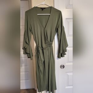 Banana Republic Green Wrap Dress with Bell Sleeves